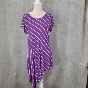 Ashley Stewart Purple & White Asymmetrical T-Shirt Dress *NWT* Women's Size 12
